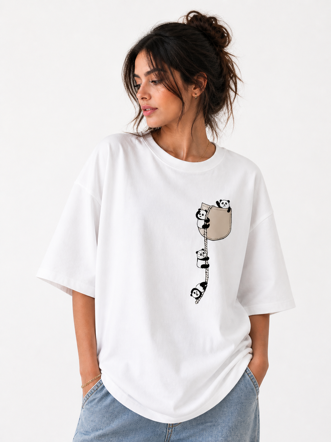 Pocket Panda Oversized Tee -W