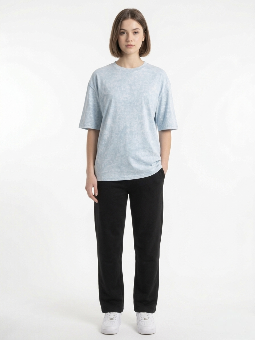 W-Washed Baby Blue Oversized T-Shirt