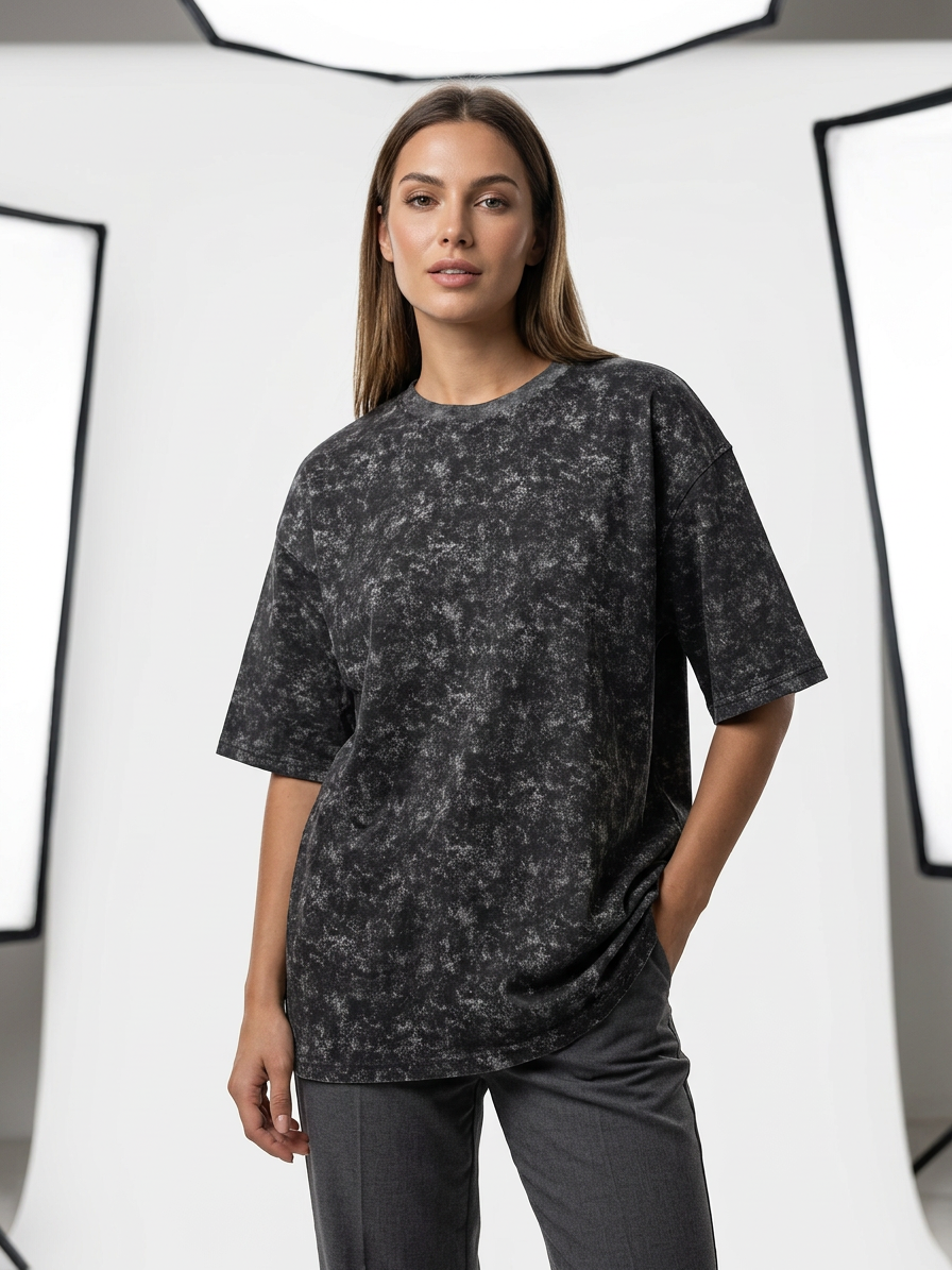 W-Washed Black Oversized T-Shirt