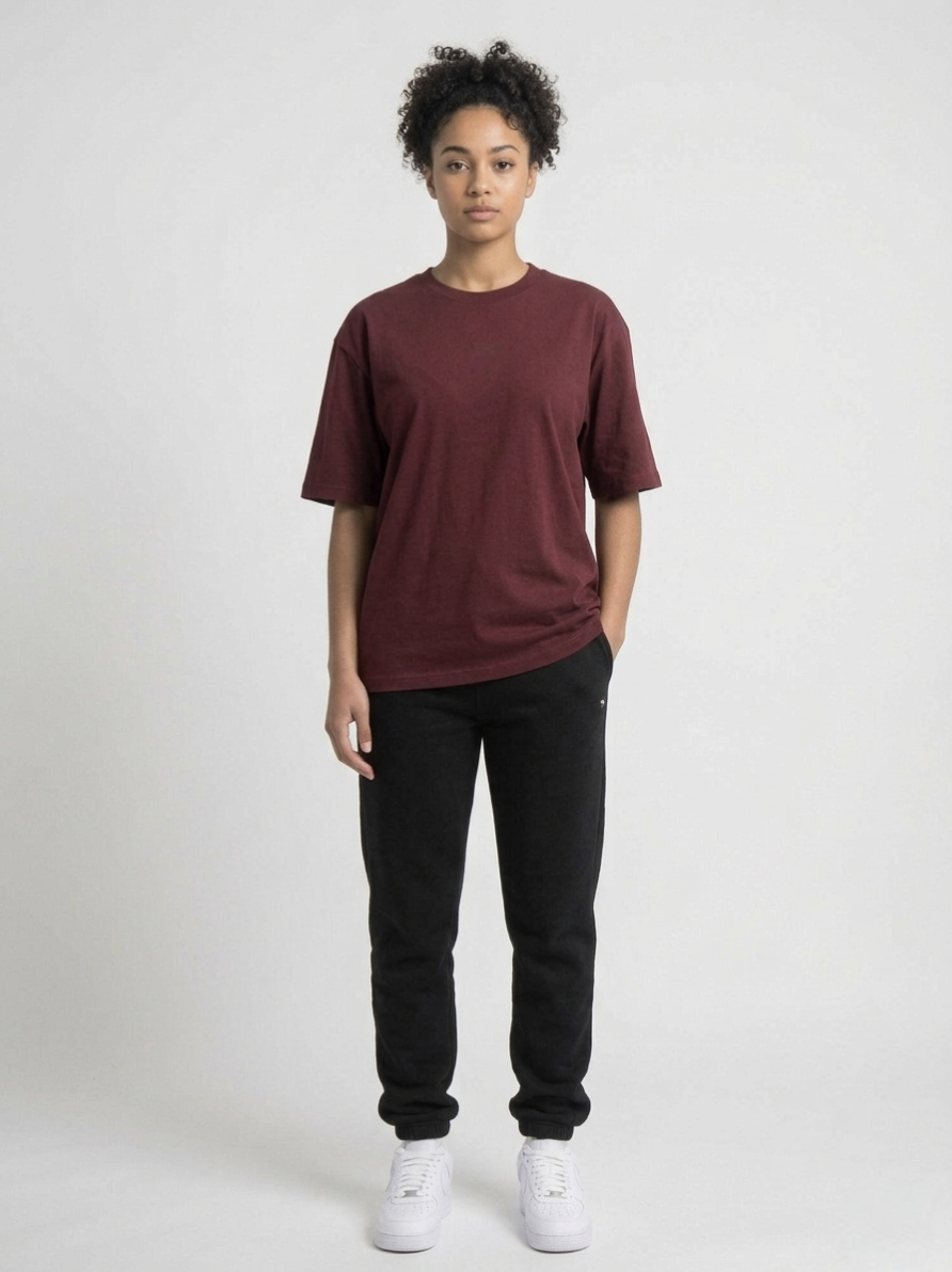 W-Burgundy Oversized T-Shirt