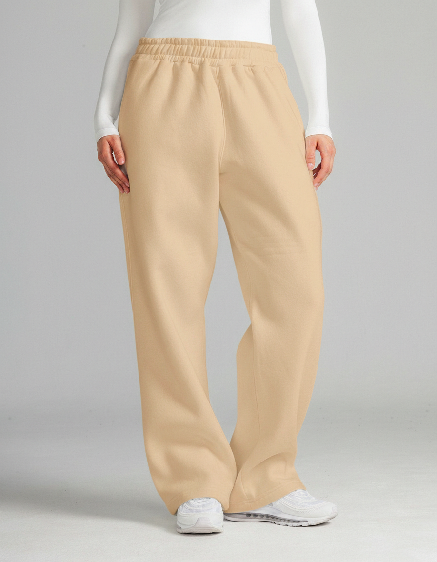 Women's Beige SweatPant Wide Leg
