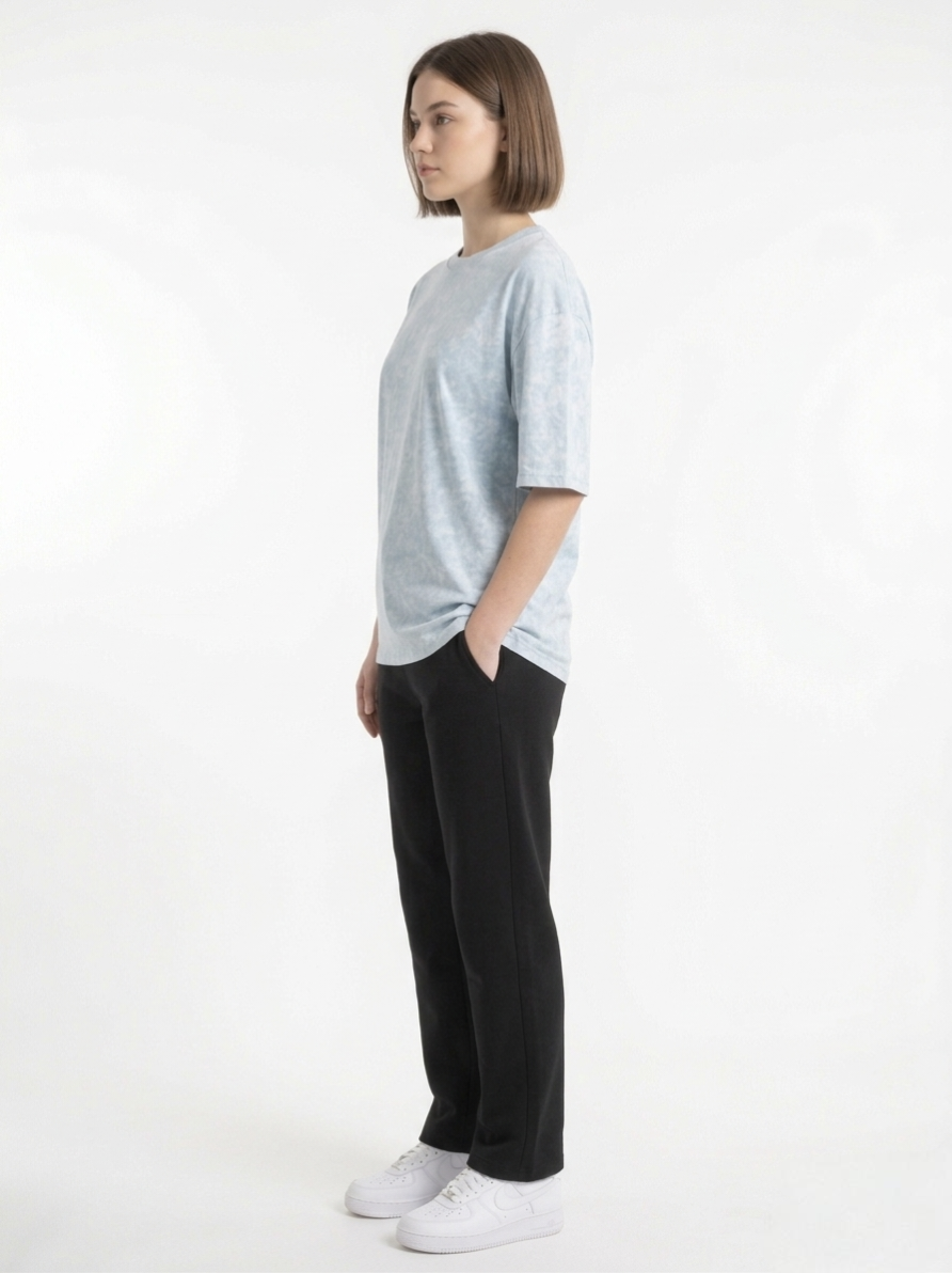 W-Washed Baby Blue Oversized T-Shirt